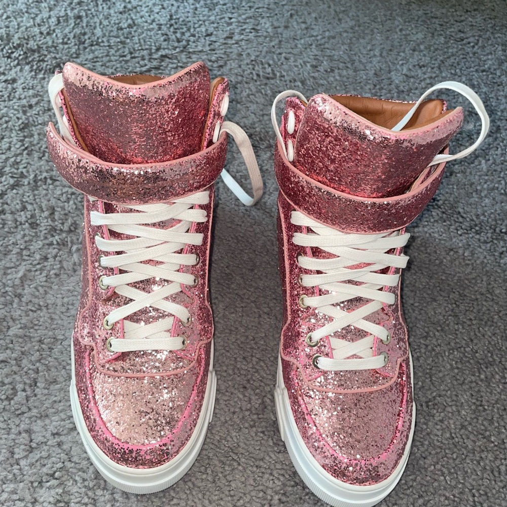GIVENCHY TYSON HIGH-TOP PINK GLITTER SNEAKER
Size 7